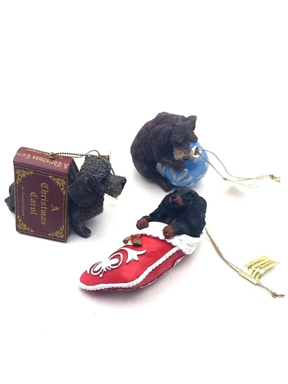 Danbury Mint Delightful Dachshunds Dog Christmas Ornaments Set of 3 Original Box